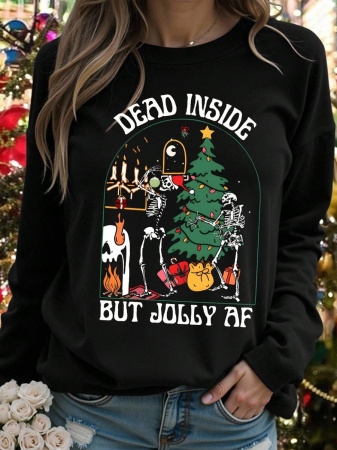 DrmWander Christmas Plus Size Vacation Vibe T-Shirt, Plus Size Casual Streetwear Top, Graphic Long Sleeve T-Shirt, Cute Autumn/Winter Pullover - Image 2