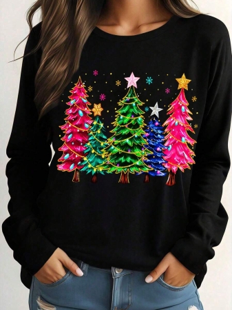 DrmWander Christmas Plus Size Vacation Vibe T-Shirt, Plus Size Casual Streetwear Top, Graphic Long Sleeve T-Shirt, Cute Autumn/Winter Pullover - Image 32