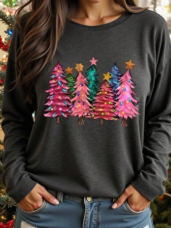 DrmWander Christmas Plus Size Vacation Vibe T-Shirt, Plus Size Casual Streetwear Top, Graphic Long Sleeve T-Shirt, Cute Autumn/Winter Pullover - Image 58