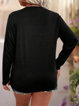 EMERY ROSE Plus Size Women Casual Slogan Print Round Neck Long Sleeve T-Shirt Graphic Tees Women Tops For Spring Outfit - Image 3