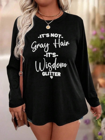 EMERY ROSE Plus Size Women Casual Slogan Print Round Neck Long Sleeve T-Shirt Graphic Tees Women Tops For Spring Outfit - Image 4