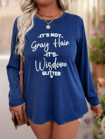 EMERY ROSE Plus Size Women Casual Slogan Print Round Neck Long Sleeve T-Shirt Graphic Tees Women Tops For Spring Outfit - Image 11