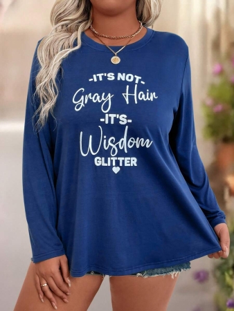 EMERY ROSE Plus Size Women Casual Slogan Print Round Neck Long Sleeve T-Shirt Graphic Tees Women Tops For Spring Outfit - Image 12