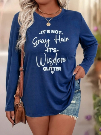 EMERY ROSE Plus Size Women Casual Slogan Print Round Neck Long Sleeve T-Shirt Graphic Tees Women Tops For Spring Outfit - Image 13