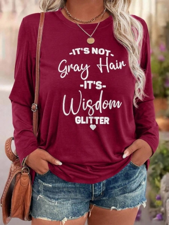 EMERY ROSE Plus Size Women Casual Slogan Print Round Neck Long Sleeve T-Shirt Graphic Tees Women Tops For Spring Outfit - Image 15