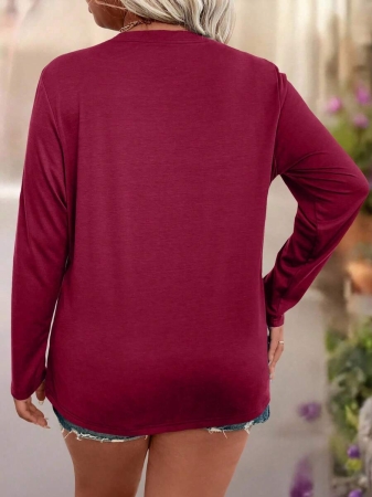 EMERY ROSE Plus Size Women Casual Slogan Print Round Neck Long Sleeve T-Shirt Graphic Tees Women Tops For Spring Outfit - Image 16