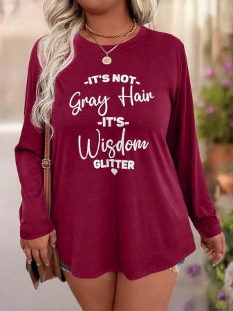 EMERY ROSE Plus Size Women Casual Slogan Print Round Neck Long Sleeve T-Shirt Graphic Tees Women Tops For Spring Outfit - Image 18