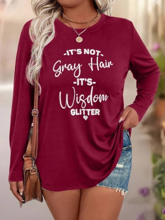 EMERY ROSE Plus Size Women Casual Slogan Print Round Neck Long Sleeve T-Shirt Graphic Tees Women Tops For Spring Outfit - Image 19