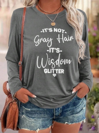 EMERY ROSE Plus Size Women Casual Slogan Print Round Neck Long Sleeve T-Shirt Graphic Tees Women Tops For Spring Outfit - Image 21