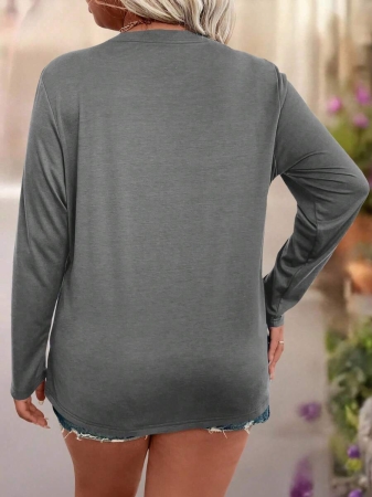 EMERY ROSE Plus Size Women Casual Slogan Print Round Neck Long Sleeve T-Shirt Graphic Tees Women Tops For Spring Outfit - Image 22