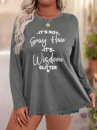 EMERY ROSE Plus Size Women Casual Slogan Print Round Neck Long Sleeve T-Shirt Graphic Tees Women Tops For Spring Outfit - Image 23