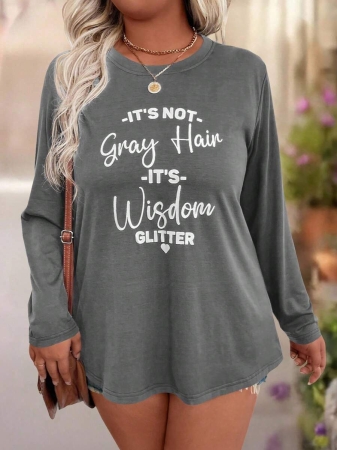 EMERY ROSE Plus Size Women Casual Slogan Print Round Neck Long Sleeve T-Shirt Graphic Tees Women Tops For Spring Outfit - Image 26