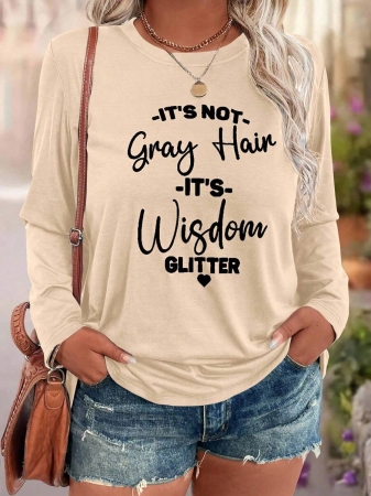 EMERY ROSE Plus Size Women Casual Slogan Print Round Neck Long Sleeve T-Shirt Graphic Tees Women Tops For Spring Outfit - Image 27