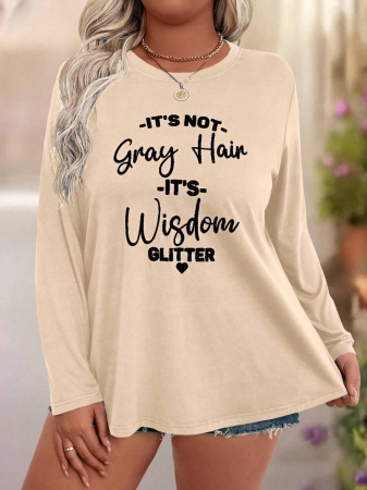 EMERY ROSE Plus Size Women Casual Slogan Print Round Neck Long Sleeve T-Shirt Graphic Tees Women Tops For Spring Outfit - Image 30