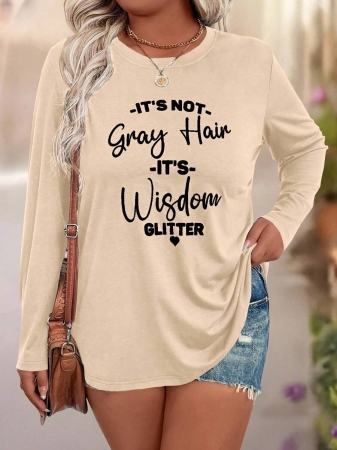 EMERY ROSE Plus Size Women Casual Slogan Print Round Neck Long Sleeve T-Shirt Graphic Tees Women Tops For Spring Outfit - Image 32