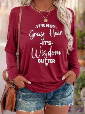 EMERY ROSE Plus Size Women Casual Slogan Print Round Neck Long Sleeve T-Shirt Graphic Tees Women Tops For Spring Outfit - Image 33