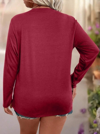 EMERY ROSE Plus Size Women Casual Slogan Print Round Neck Long Sleeve T-Shirt Graphic Tees Women Tops For Spring Outfit - Image 34