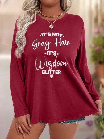 EMERY ROSE Plus Size Women Casual Slogan Print Round Neck Long Sleeve T-Shirt Graphic Tees Women Tops For Spring Outfit - Image 35