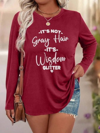 EMERY ROSE Plus Size Women Casual Slogan Print Round Neck Long Sleeve T-Shirt Graphic Tees Women Tops For Spring Outfit - Image 37