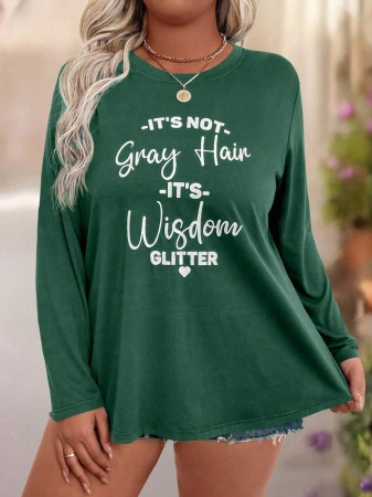 EMERY ROSE Plus Size Women Casual Slogan Print Round Neck Long Sleeve T-Shirt Graphic Tees Women Tops For Spring Outfit - Image 41