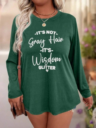 EMERY ROSE Plus Size Women Casual Slogan Print Round Neck Long Sleeve T-Shirt Graphic Tees Women Tops For Spring Outfit - Image 42