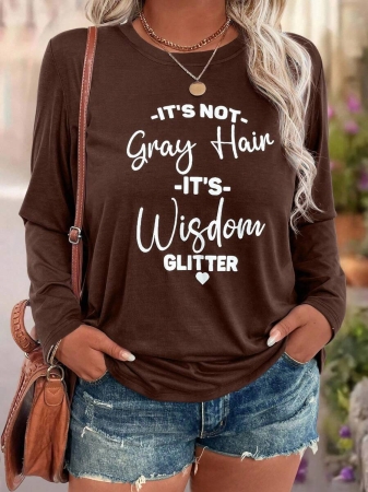 EMERY ROSE Plus Size Women Casual Slogan Print Round Neck Long Sleeve T-Shirt Graphic Tees Women Tops For Spring Outfit - Image 45