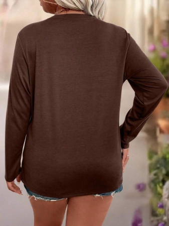 EMERY ROSE Plus Size Women Casual Slogan Print Round Neck Long Sleeve T-Shirt Graphic Tees Women Tops For Spring Outfit - Image 46