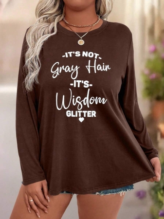 EMERY ROSE Plus Size Women Casual Slogan Print Round Neck Long Sleeve T-Shirt Graphic Tees Women Tops For Spring Outfit - Image 49