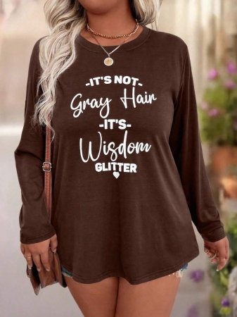 EMERY ROSE Plus Size Women Casual Slogan Print Round Neck Long Sleeve T-Shirt Graphic Tees Women Tops For Spring Outfit - Image 50