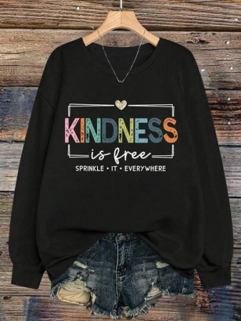 EMERY ROSE Kindness Is Free Printed Plus Size Casual Sweatshirt Fall Cloth For Women Winter Autumn