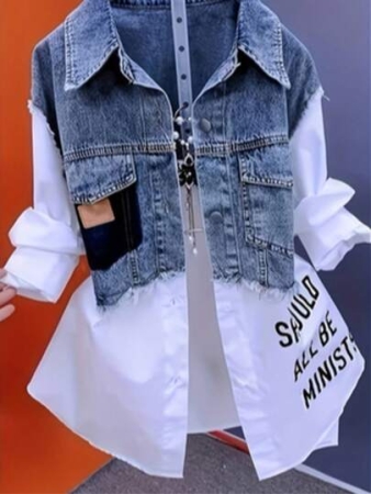 Letter Plain Casual Button Front Pocket Button Stage & Concert