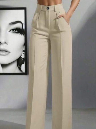 Women's High Waist Pleated Loose Fit Trousers, Suitable For Work And Casual Wear, Spring/Summer