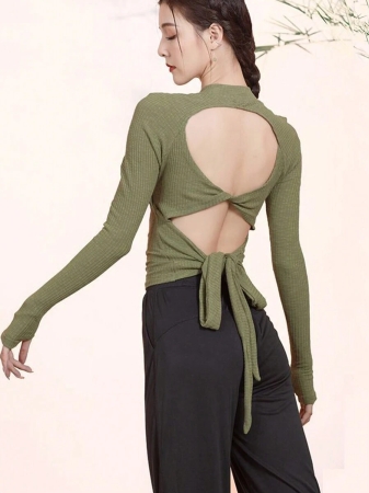 Women's Yoga Long Sleeved T-Shirt, Sexy Cross Backless Design Short Top - Image 3