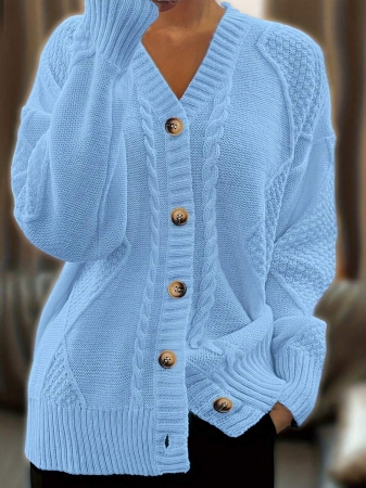 Women's V-Neck Cardigan A Loose-Fit Long-Sleeve Style With Fried Noodle Pattern & Retro Button Design. This Machine-Washable Casual Winter Outerwear Is Suitable For Office And Daily Outfits. - Image 6