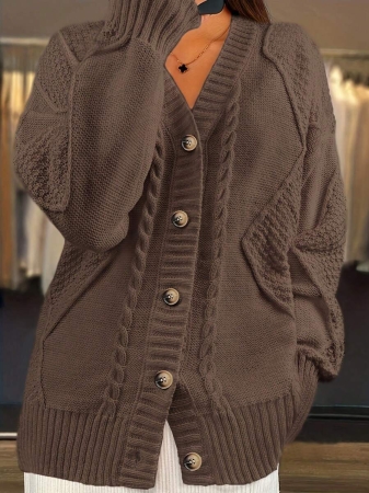 Women's V-Neck Cardigan A Loose-Fit Long-Sleeve Style With Fried Noodle Pattern & Retro Button Design. This Machine-Washable Casual Winter Outerwear Is Suitable For Office And Daily Outfits. - Image 28