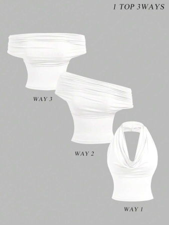 SHEIN MOD Women's Elegant Solid Color Versatile Halter Neck Top, Summer - Image 2