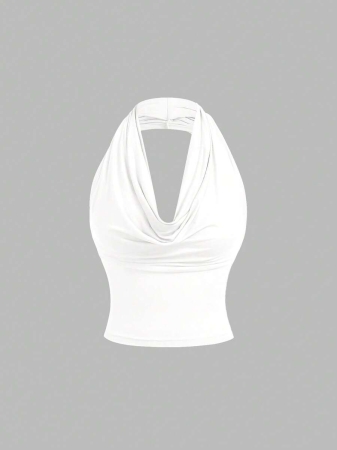 SHEIN MOD Women's Elegant Solid Color Versatile Halter Neck Top, Summer - Image 3