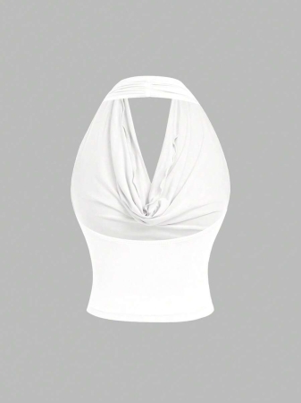 SHEIN MOD Women's Elegant Solid Color Versatile Halter Neck Top, Summer - Image 4