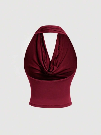 SHEIN MOD Women's Elegant Solid Color Versatile Halter Neck Top, Summer - Image 14