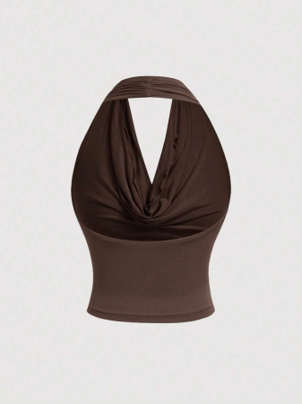 SHEIN MOD Women's Elegant Solid Color Versatile Halter Neck Top, Summer - Image 34