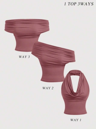 SHEIN MOD Women's Elegant Solid Color Versatile Halter Neck Top, Summer - Image 42