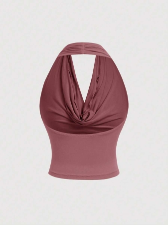 SHEIN MOD Women's Elegant Solid Color Versatile Halter Neck Top, Summer - Image 44