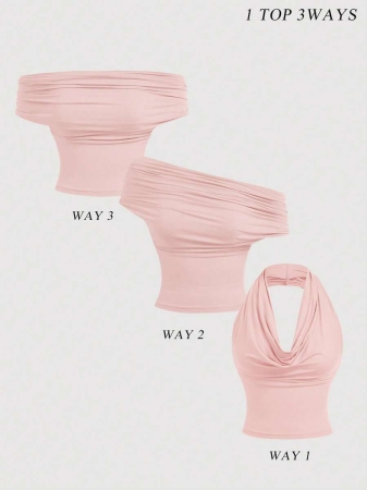 SHEIN MOD Women's Elegant Solid Color Versatile Halter Neck Top, Summer - Image 52