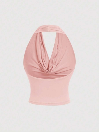 SHEIN MOD Women's Elegant Solid Color Versatile Halter Neck Top, Summer - Image 54