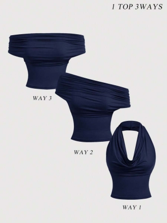 SHEIN MOD Women's Elegant Solid Color Versatile Halter Neck Top, Summer - Image 62