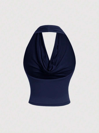 SHEIN MOD Women's Elegant Solid Color Versatile Halter Neck Top, Summer - Image 64