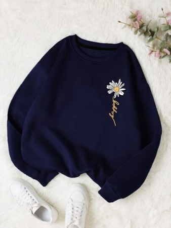 INAWLY Letter & Floral Print Thermal Pullover,Long Sleeve Tops Graduation,Back To School Outfits,Graduation,Teacher Outfits For Women,Back To School Fall Outfit