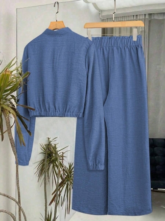 SHEIN LUNE Women's Solid Color Long Sleeve Zip-Up Jacket And Pants Casual Suit Fall Cloth For Women - Image 13