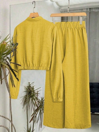 SHEIN LUNE Women's Solid Color Long Sleeve Zip-Up Jacket And Pants Casual Suit Fall Cloth For Women - Image 18