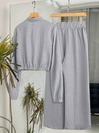 SHEIN LUNE Women's Solid Color Long Sleeve Zip-Up Jacket And Pants Casual Suit Fall Cloth For Women - Image 23